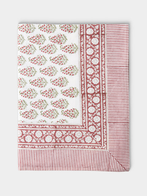 Chamois - Persian Paisley Block-Printed Cotton Rectangular Tablecloth (138in/3.5m) - Red - ABASK - 
