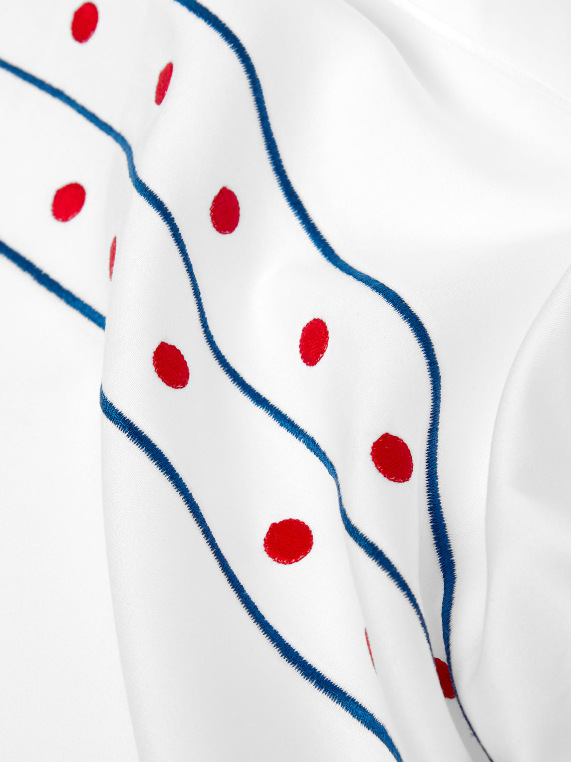 Loretta Caponi - Stripes & Dots Hand-Embroidered Cotton King-Size Top Sheet - White - ABASK