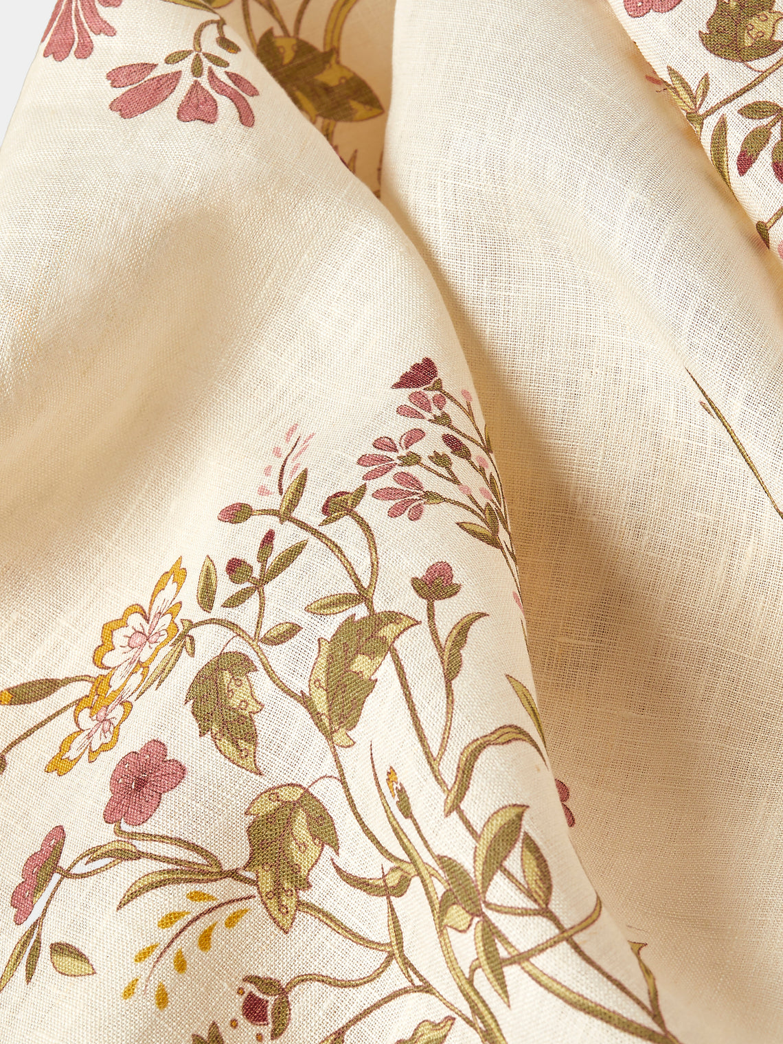 Volga Linen - Scarlet Flax & Field Flowers Overlock-Stitch Linen Rectangular Tablecloth (110in/2.8m) - Cream - ABASK