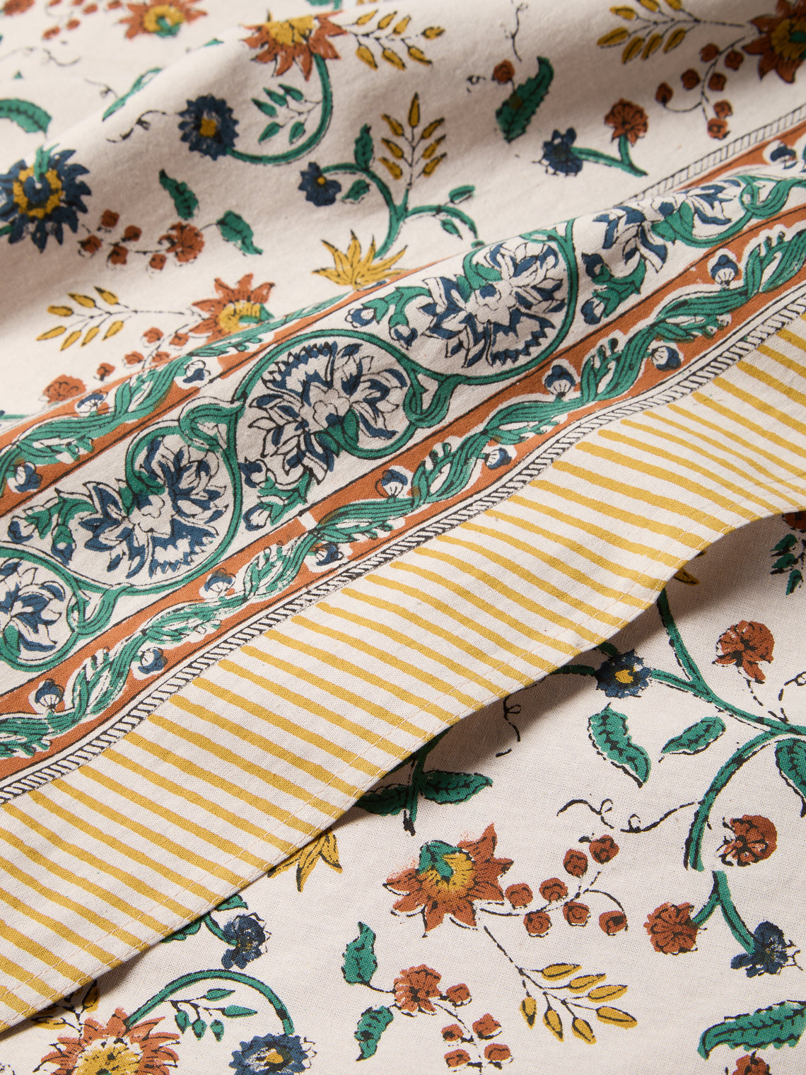 Chamois - Samode Block-Printed Cotton Round Tablecloth (86.5in/2.2m) - Yellow - ABASK