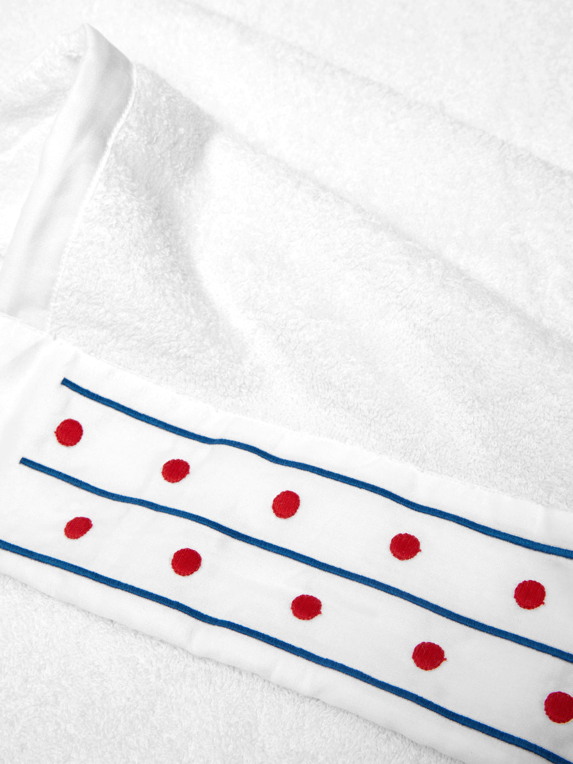 Loretta Caponi - Stripes & Dots Hand-Embroidered Cotton Bath Sheet - White - ABASK