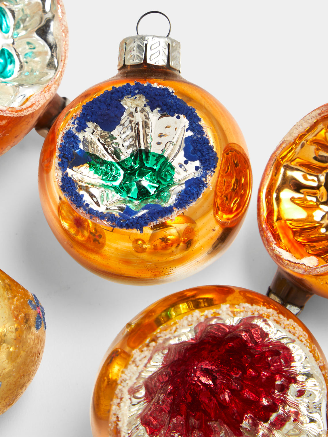 Antique and Vintage - Early-20th-Century Reflective Glass Baubles (Set of 5) - Yellow - ABASK