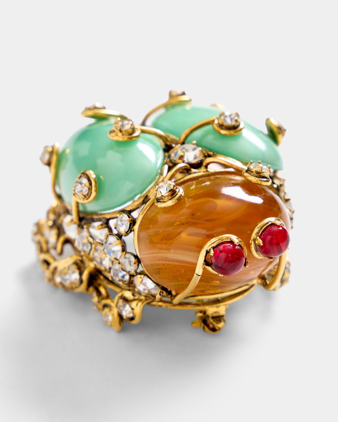 Mahnaz Collection - Women's Vintage 1990 Iradj Moini Yellow Gold and Crystal Brooch Pendant - Multiple - ABASK