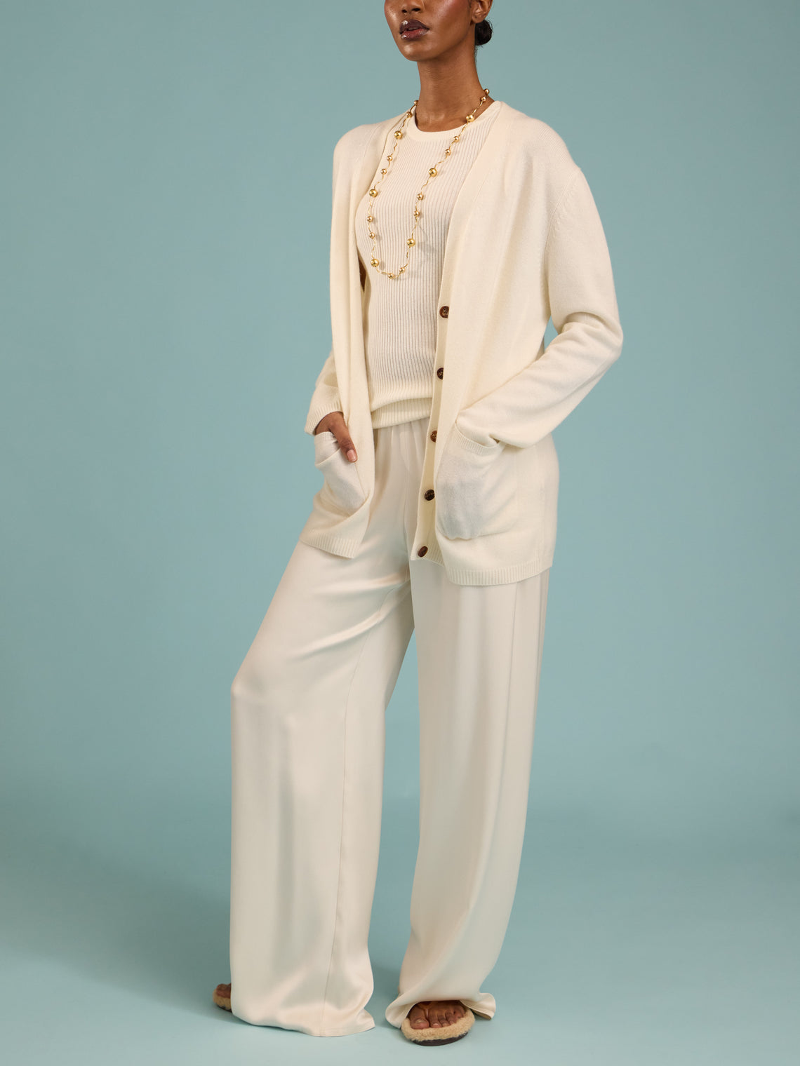 Denis Colomb - Cashmere Boyfriend Cardigan | Size: S - Ivory - ABASK