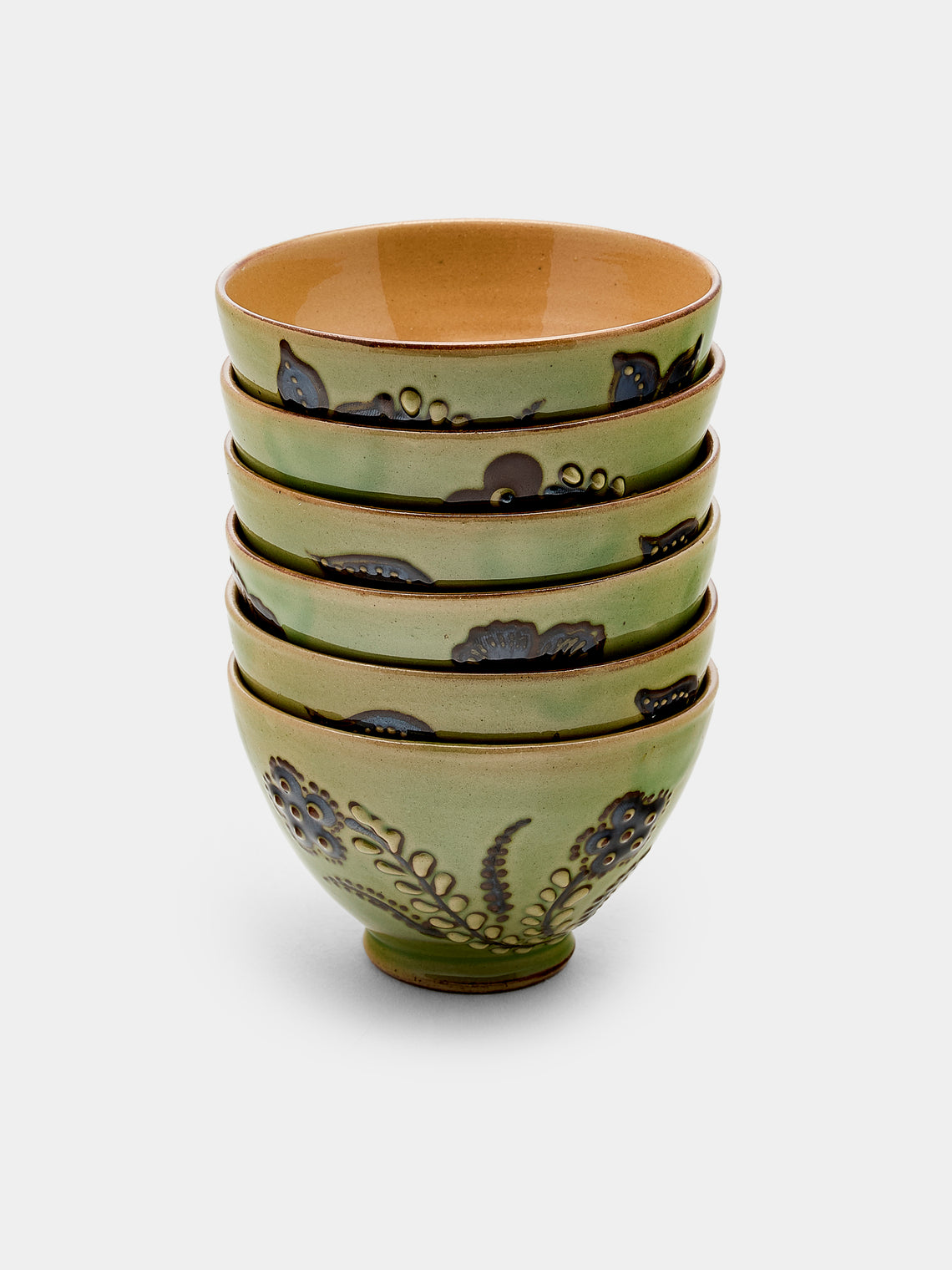Poterie d’Évires - Flowers Hand-Painted Ceramic Petit Bowls (Set of 6) - Green - ABASK - 