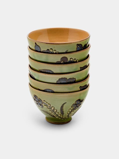 Poterie d’Évires - Flowers Hand-Painted Ceramic Petit Bowls (Set of 6) - Green - ABASK - 