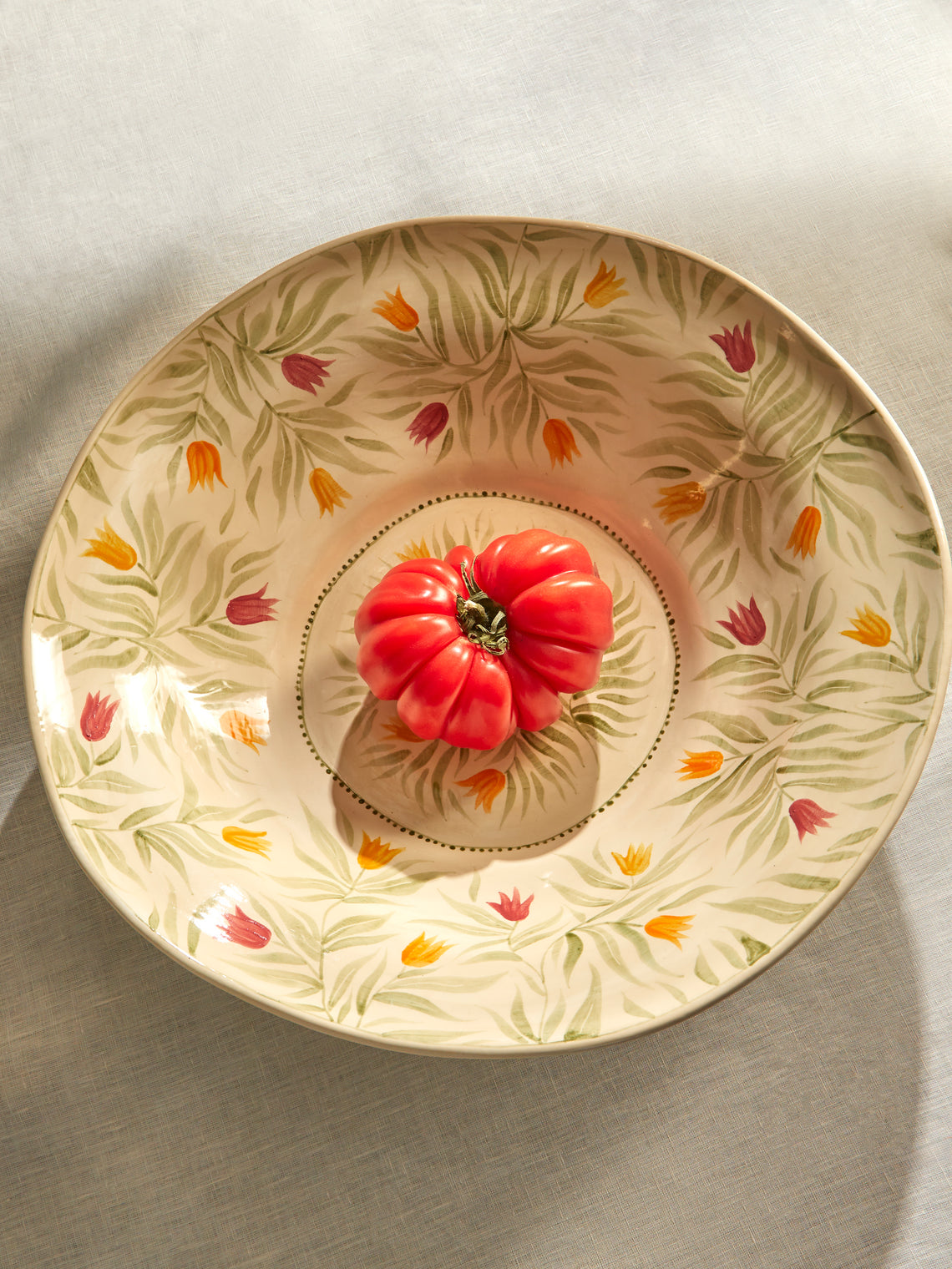 Rosanna Corfe - Tulips Hand-Painted Ceramic Fruit Bowl - Cream - ABASK