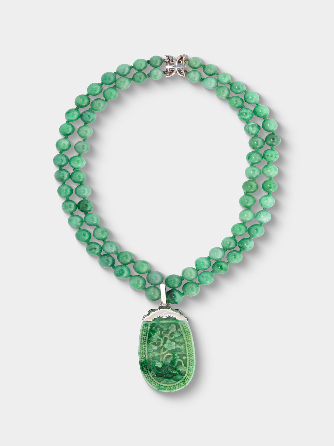 Mahnaz Collection - Vintage 1960s-1980s Nardi 18-Karat White Gold, Black Diamond, Jade and Enamel Necklace - Green - ABASK