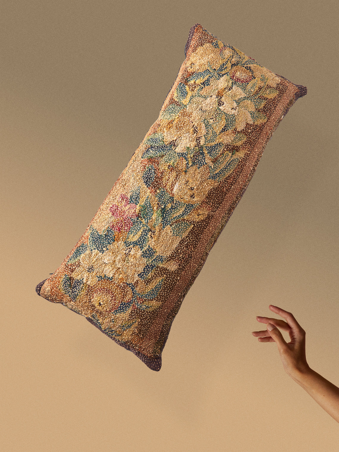 By Walid - 19th-Century French Napoleon III Aubosson Tapestry Wool and Hemp Cushion (29.5in/75cm) - Multiple - ABASK
