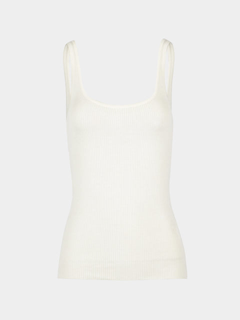 Ryan Roche - Cashmere Featherweight Ribbed Tank Top | Size: S - Cream - ABASK - 
