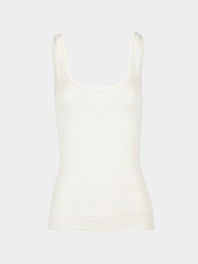 Ryan Roche - Cashmere Featherweight Ribbed Tank Top | Size: S - Cream - ABASK - 