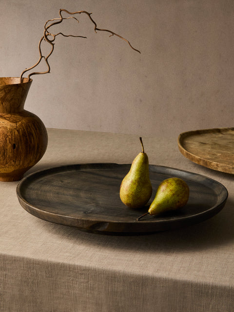 Iida Woodturning - Hand-Turned Oil-Finish Iron-Mordant Dogwood Tray (17.5in/44.5cm) - Brown - ABASK