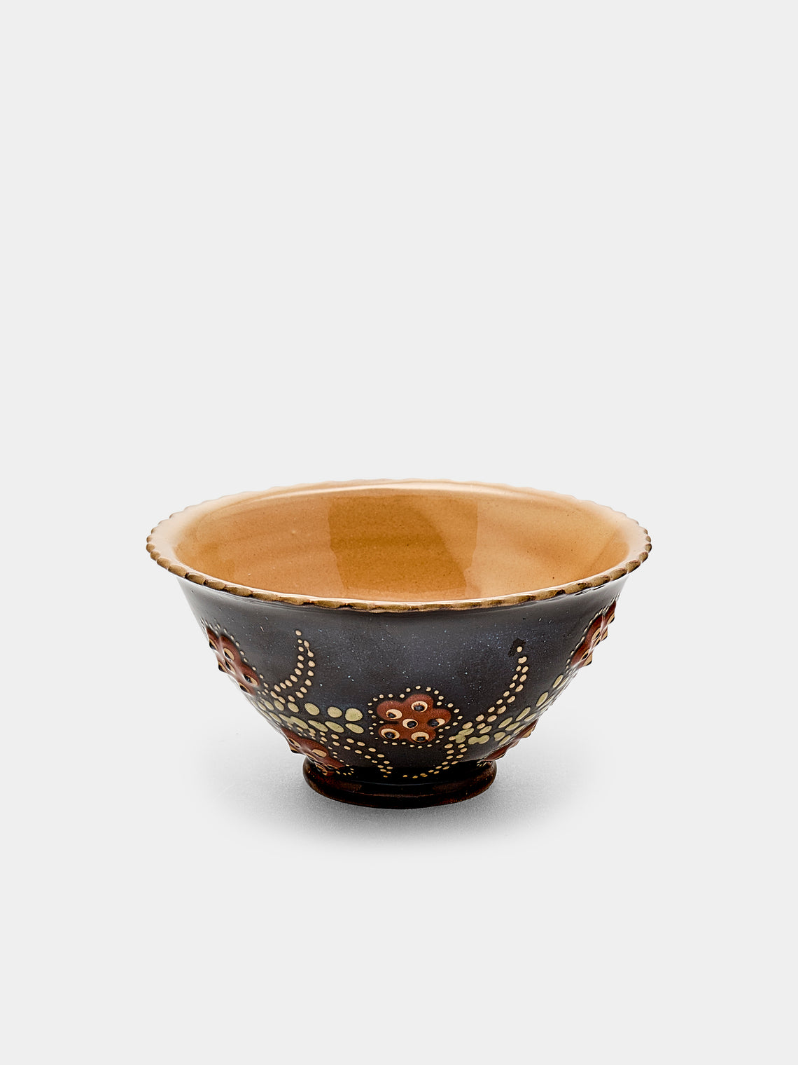 Poterie d’Évires - Flowers Hand-Painted Ceramic Small Fluted Bowls (Set of 8) - Dark brown - ABASK