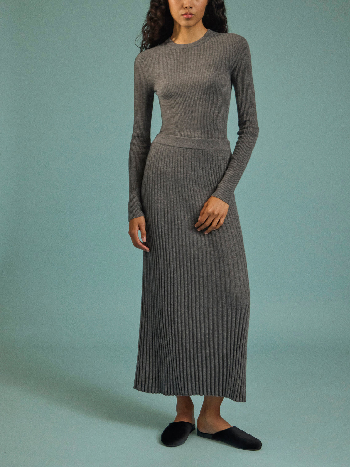 Arch4 - Isla Baby Goat Cashmere Long Skirt | Size: S - Gray - ABASK