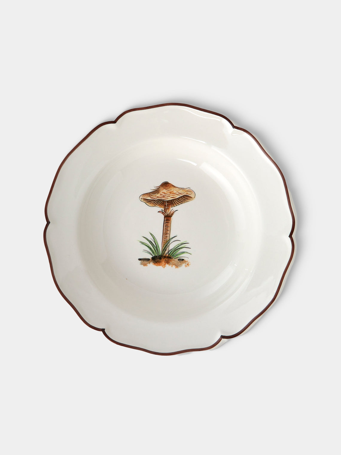 Este Ceramiche - Bristol Mushrooms Hand-Painted Ceramic Soup Plates – 9.5in/24cm (Set of 6) - White - ABASK