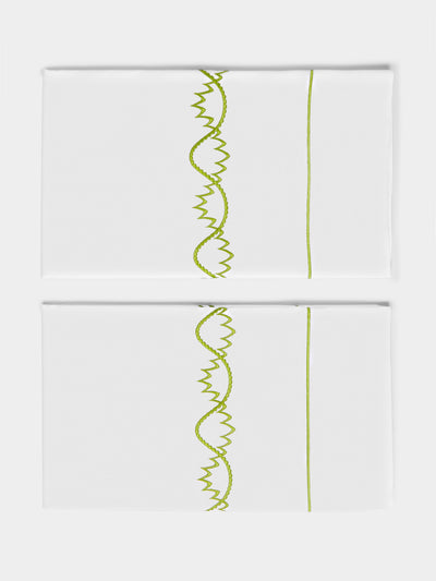 Loretta Caponi - Art Decò Hand-Embroidered Cotton King-Size Pillowcases (Set of 2) - White - ABASK - 