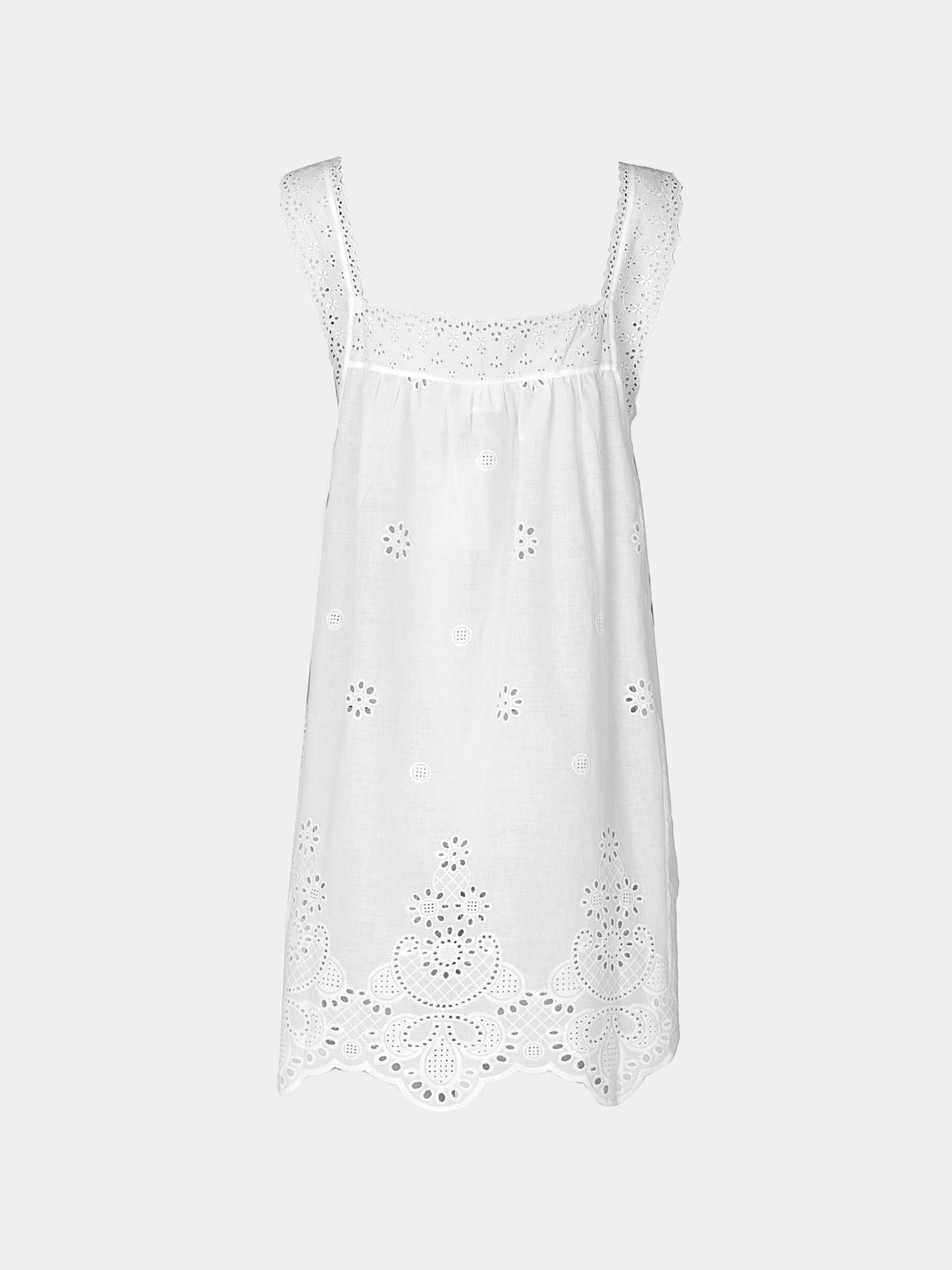 Loretta Caponi - Fiocco Embroidered Cotton Short Dress -  - ABASK