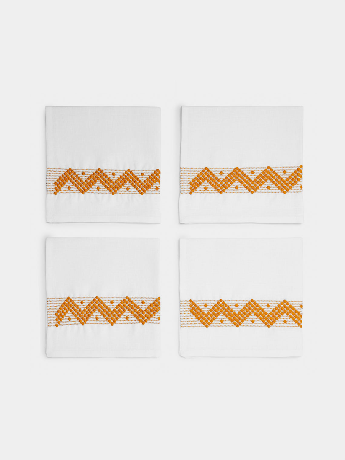 The Table Love - Zigzag Hand-Embroidered Linen Napkins (Set of 4) - Orange - ABASK