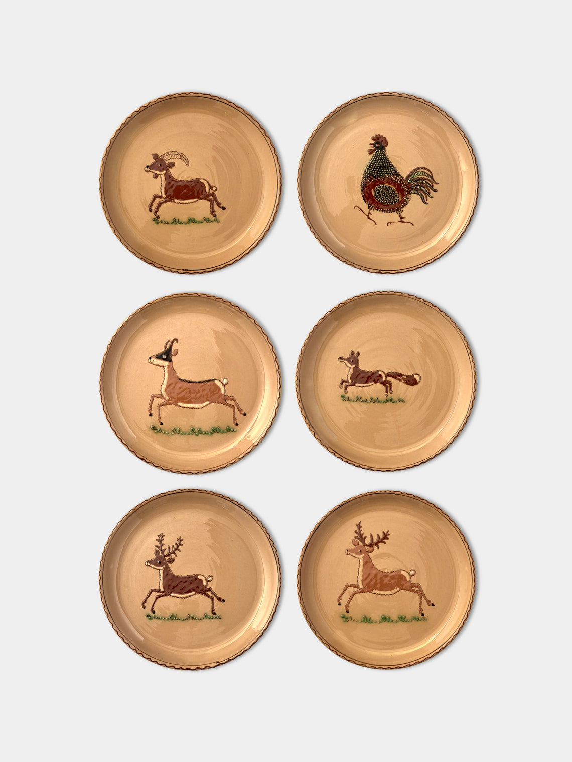Poterie d’Évires - Animals Hand-Painted Ceramic Dinner Plates (Set of 6) - Cream - ABASK - 