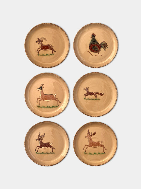Poterie d’Évires - Animals Hand-Painted Ceramic Dinner Plates (Set of 6) - Cream - ABASK - 