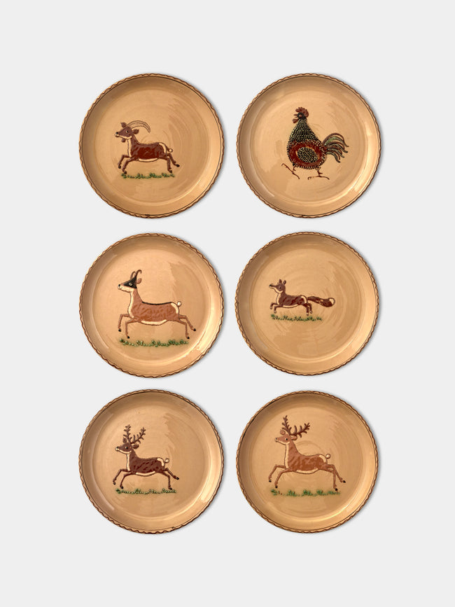 Poterie d’Évires - Animals Hand-Painted Ceramic Dinner Plates (Set of 6) - Cream - ABASK - 