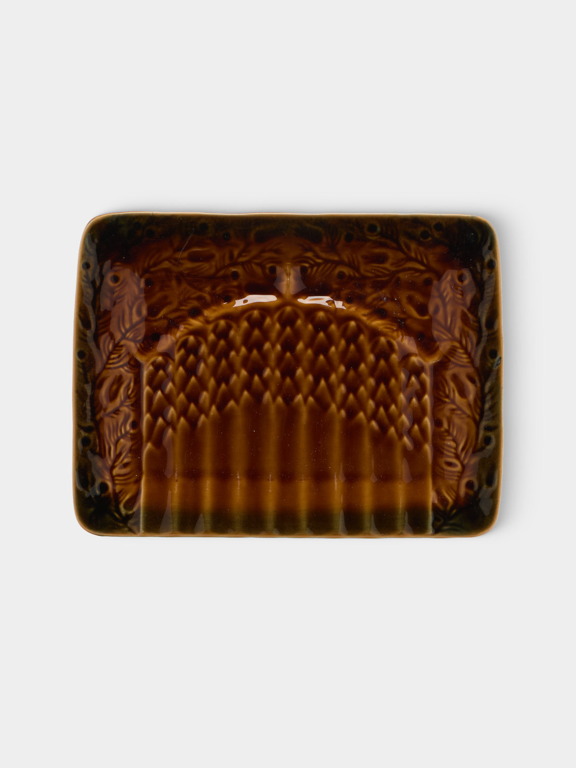 Antique and Vintage - Mid-Century Majolica Ceramic Asparagus Plates (Set of 3) - Brown - ABASK