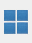 La Gallina Matta - D.Q Embroidered Linen Napkins (Set of 4) - Blue - ABASK - 