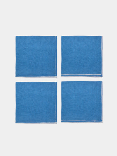 La Gallina Matta - D.Q Embroidered Linen Napkins (Set of 4) - Blue - ABASK - 