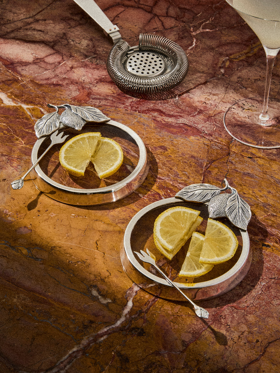 Antique and Vintage - | Set of 2 | 1970 Taglietti Silver-Plated and Glass Lemon Slice Holder - Silver - ABASK
