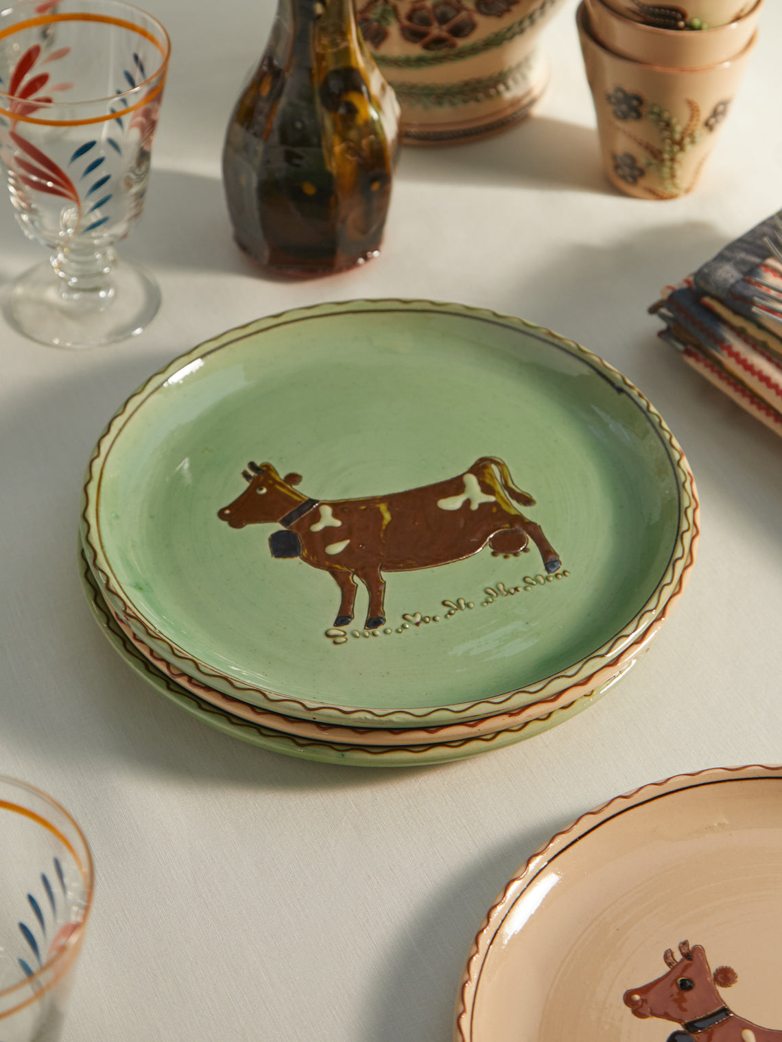 Poterie d’Évires - Cows Hand-Painted Ceramic Dinner Plates (Set of 4) -  - ABASK