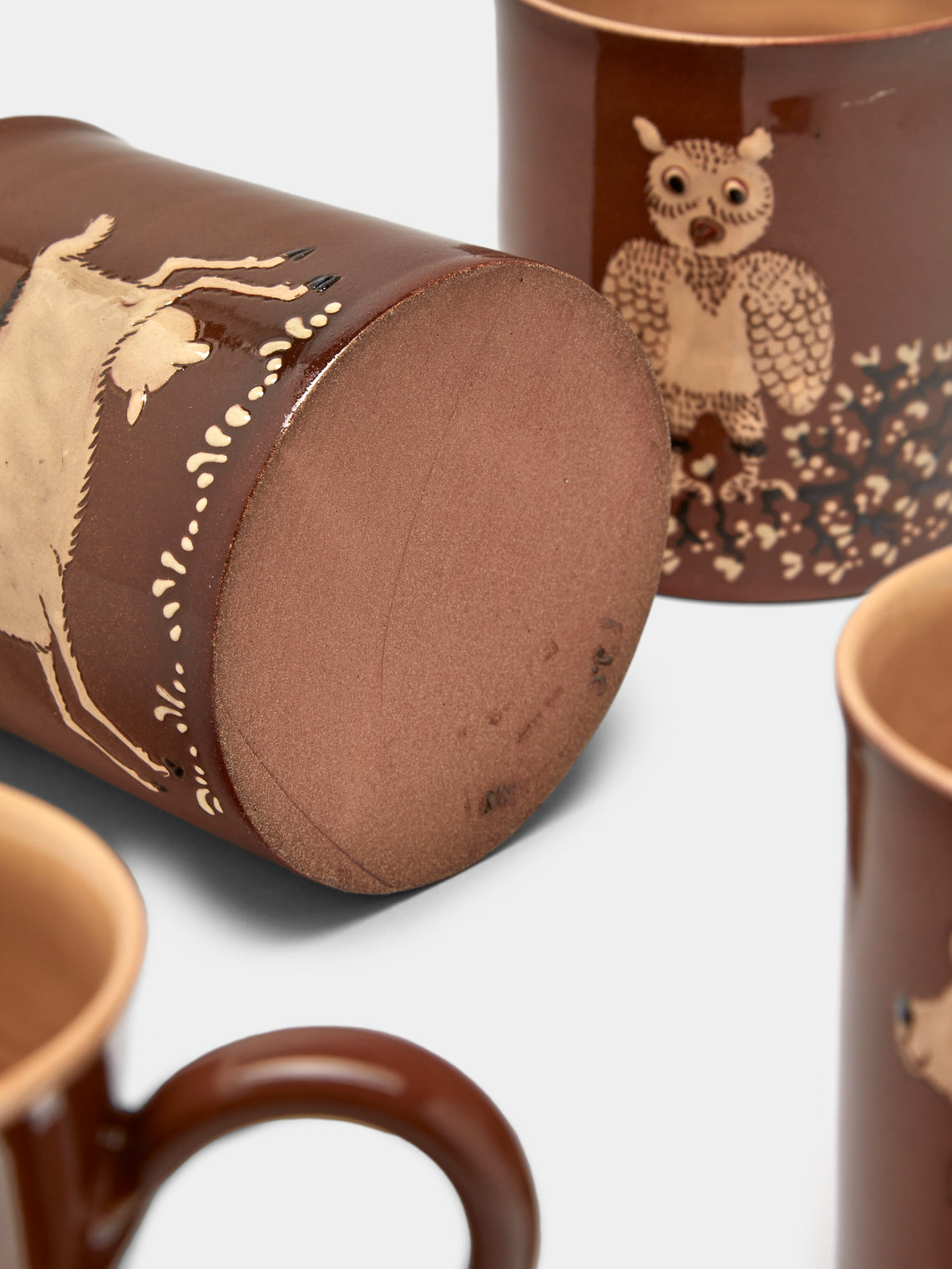 Poterie d’Évires - Animals Hand-Painted Ceramic Mugs (Set of 4) - Light brown - ABASK