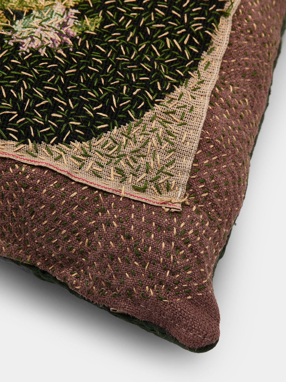 By Walid - 19th-Century Victorian Needlepoint Patchwork Wool and Cotton Cushion - Multiple - ABASK
