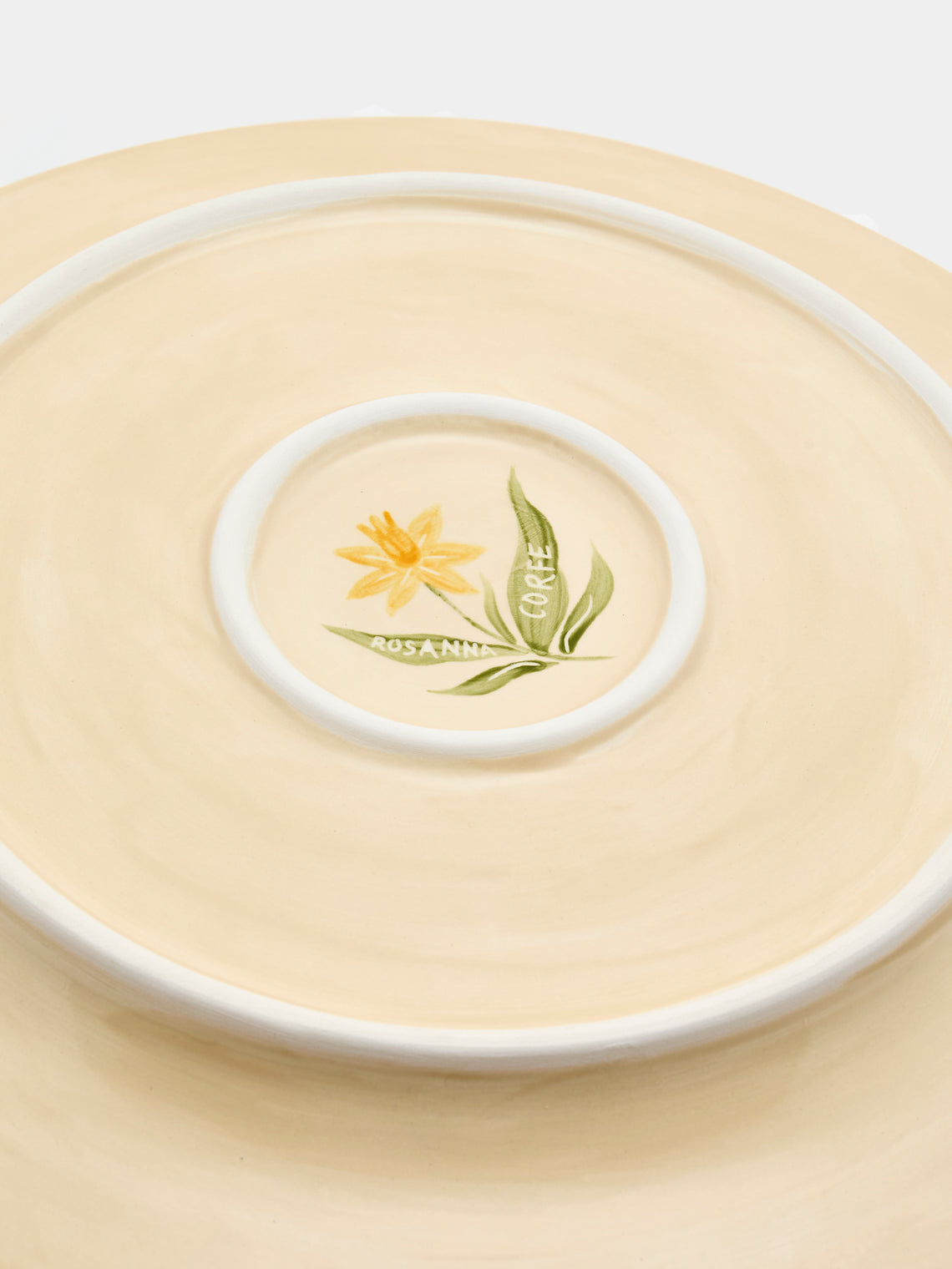 Rosanna Corfe - Doves and Daffodils Hand-Painted Ceramic Round Platter - Cream - ABASK