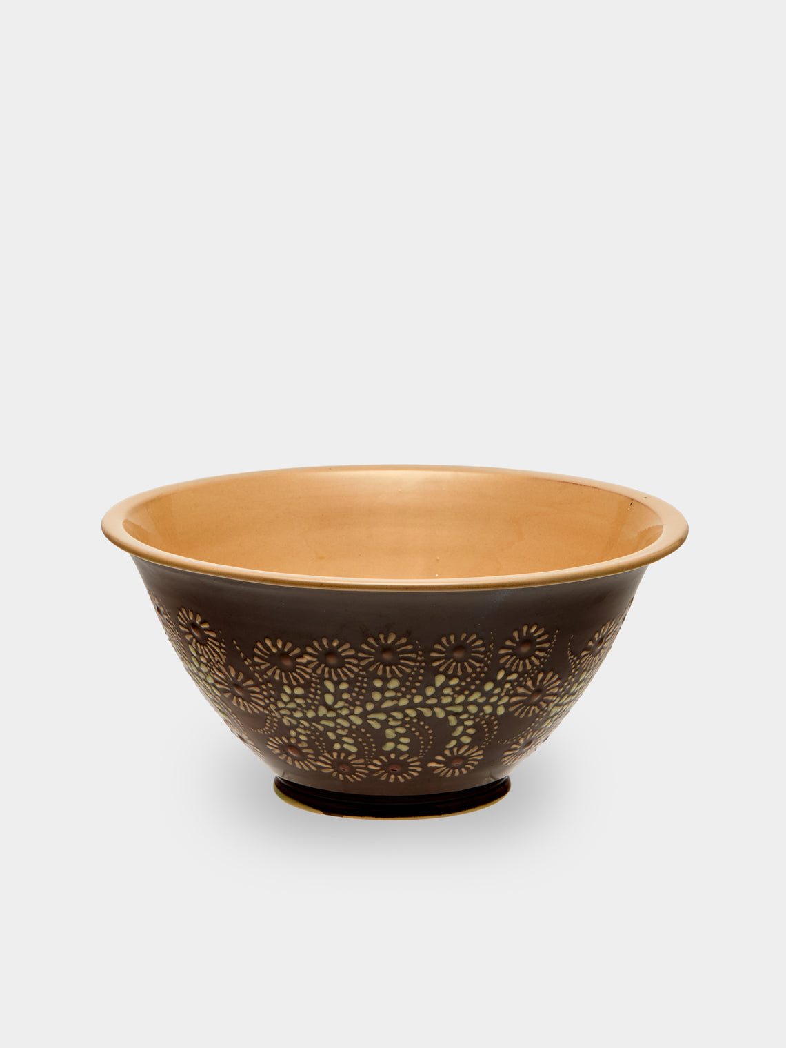 Poterie d’Évires - Flowers Hand-Painted Ceramic Petite Salad Bowl - Dark brown - ABASK - 
