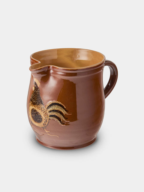 Poterie d’Évires - Chickens Hand-Painted Ceramic Medium Jug - Light Brown - ABASK - 