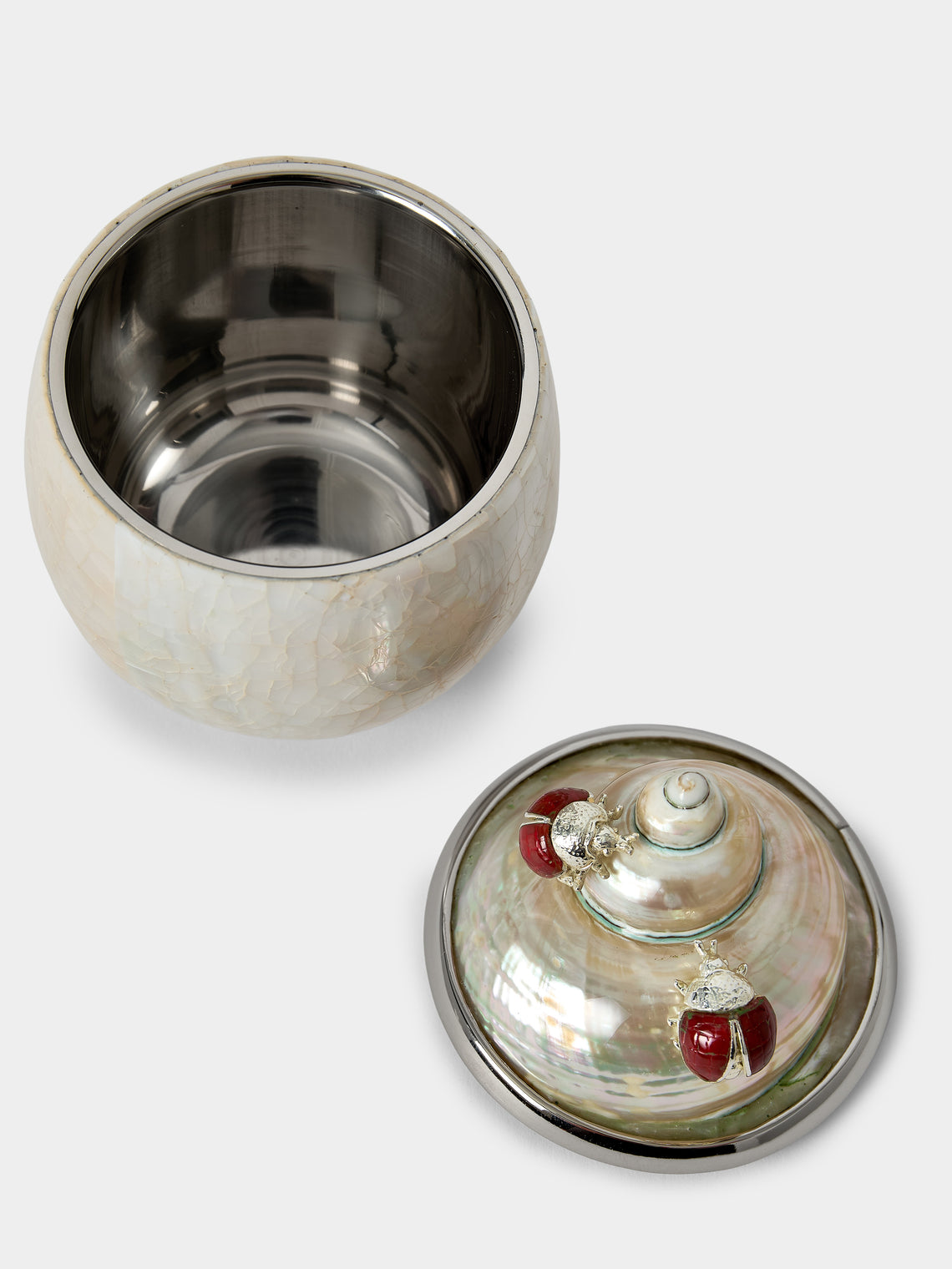 Objet Luxe - Ladybirds Bees Mother-of-Pearl and Silver-Plated Jam Pot - Ivory - ABASK