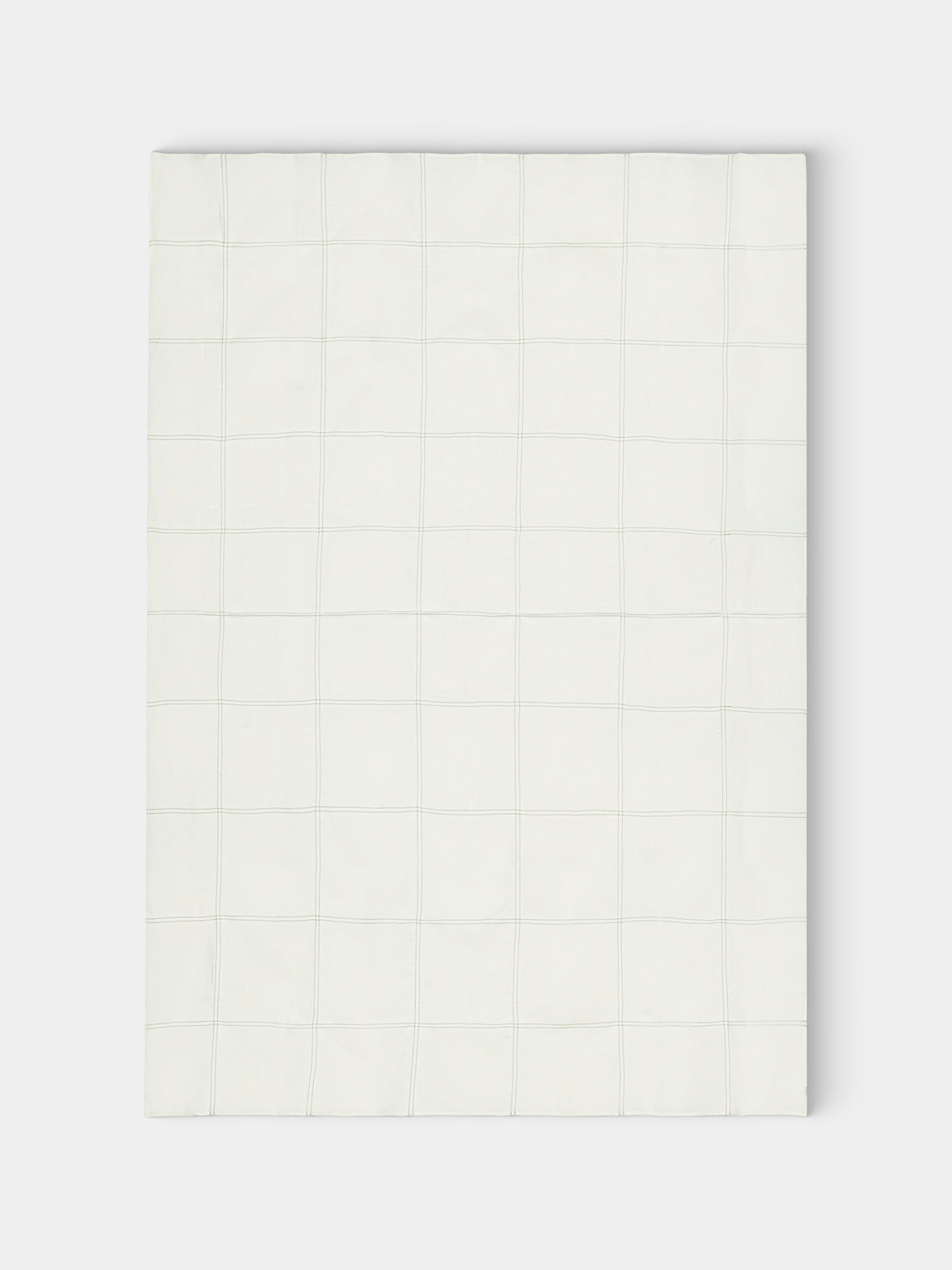 Volga Linen - Botanical Double Hem-Stitch Linen Check Rectangular Tablecloth (110in/2.8m) - White - ABASK