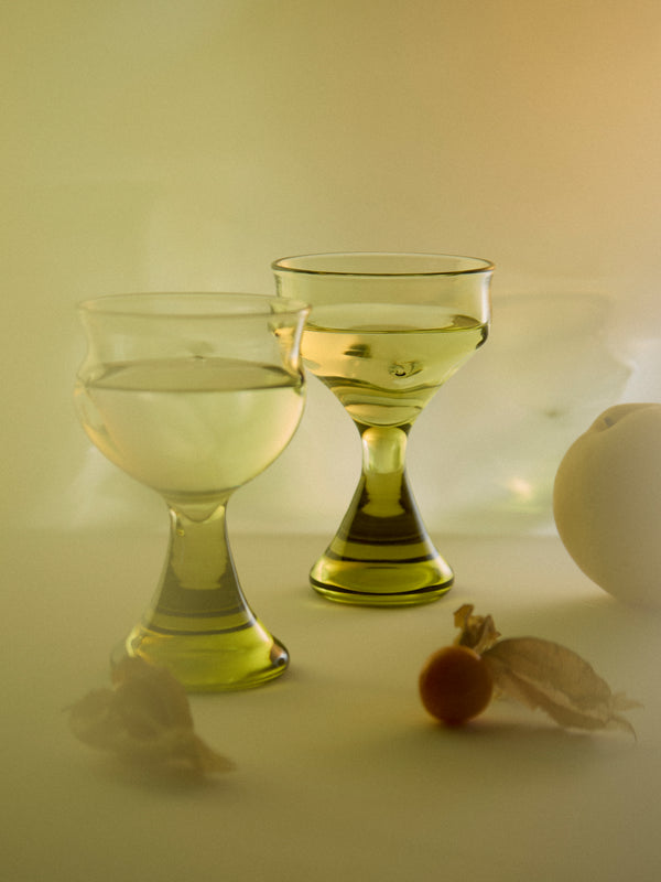 Nijima Glassworks - Hand-Blown Volcanic Wine Glasses (Set of 2) - Green - ABASK
