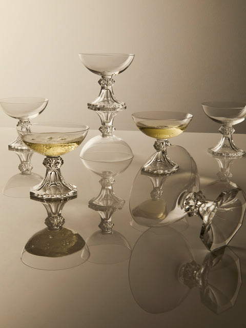 Antique and Vintage - Mid-Century Val Saint Lambert Yale Crystal Champagne Flutes (Set of 6) - Clear - ABASK