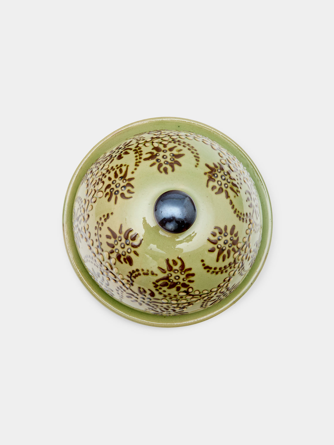 Poterie d’Évires - Flowers Hand-Painted Ceramic Small Butter Dish - Green - ABASK