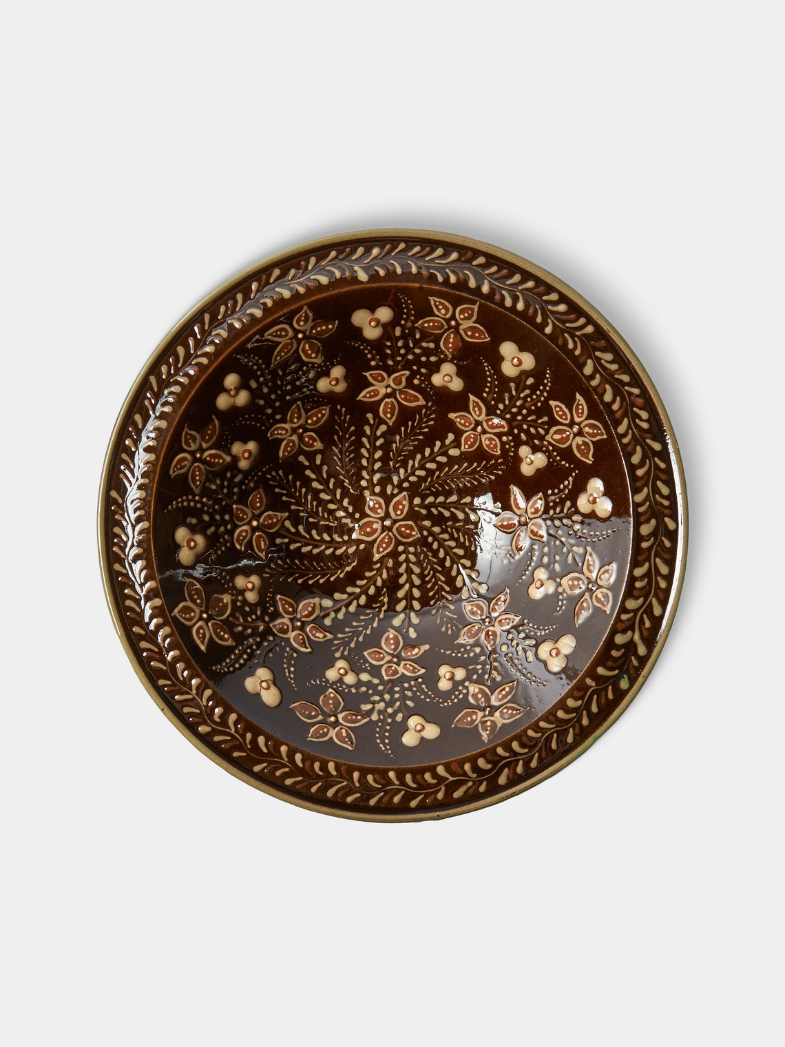 Poterie d’Évires - Flowers Hand-Painted Ceramic Serving Bowl - Dark brown - ABASK