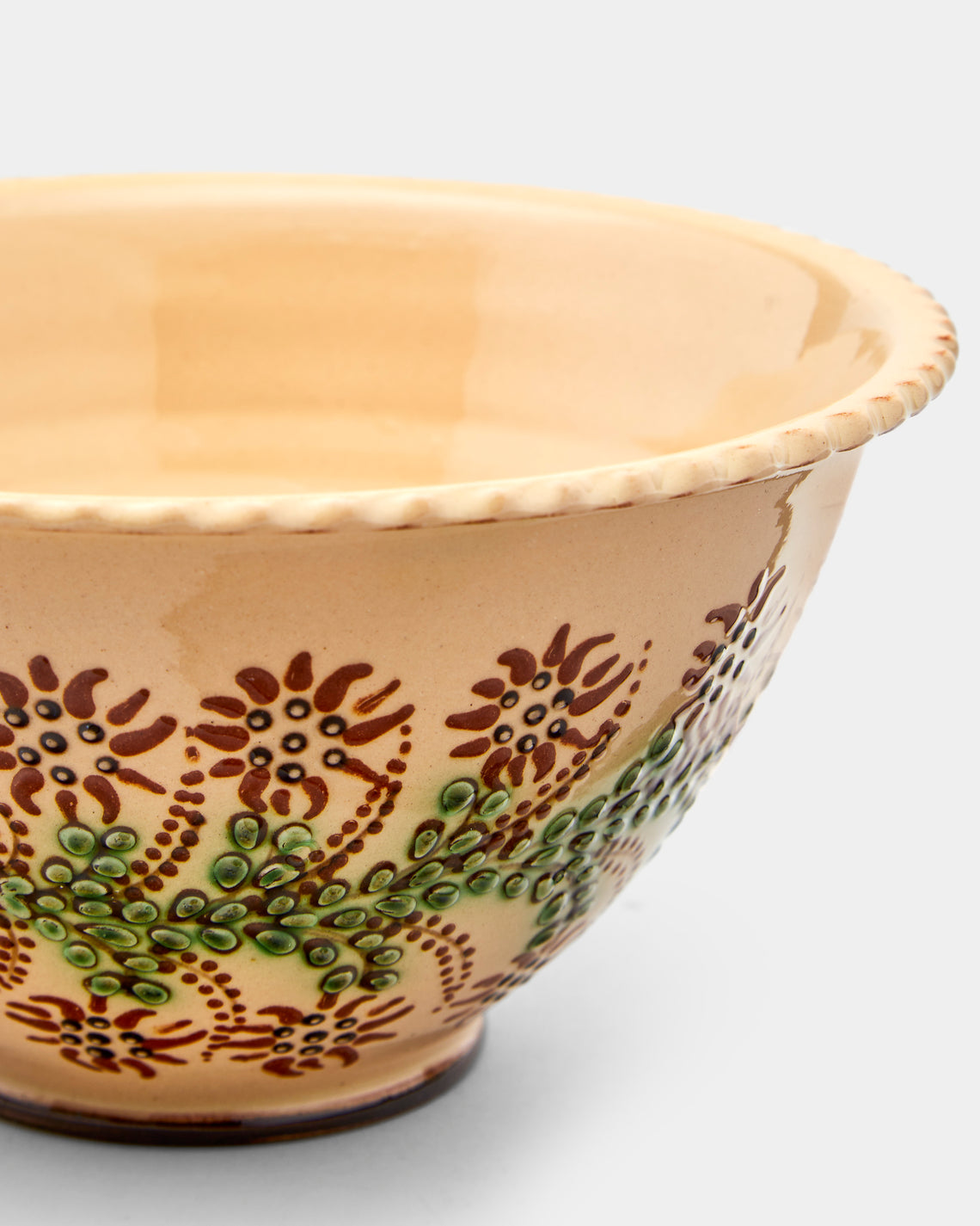 Poterie d’Évires - Flowers Hand-Painted Ceramic Small Fluted Serving Bowl - Cream - ABASK