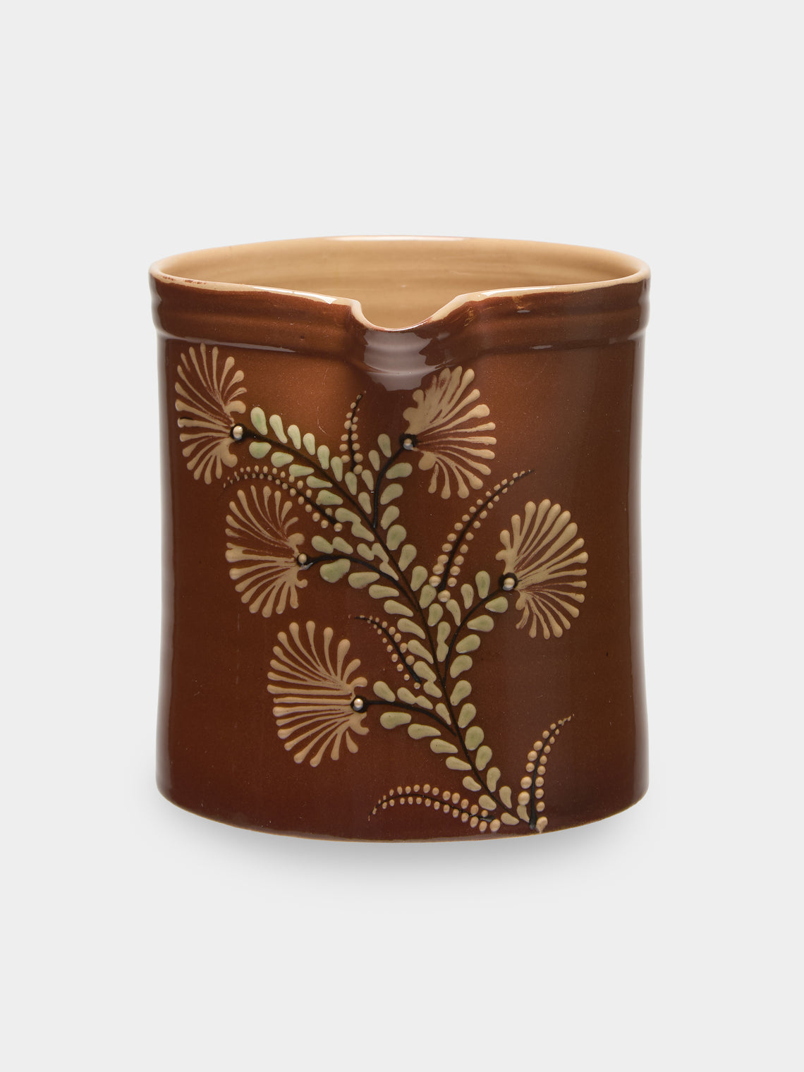 Poterie d’Évires - Flowers Hand-Painted Ceramic Straight-Edge Jug (34oz/1L) - Light brown - ABASK