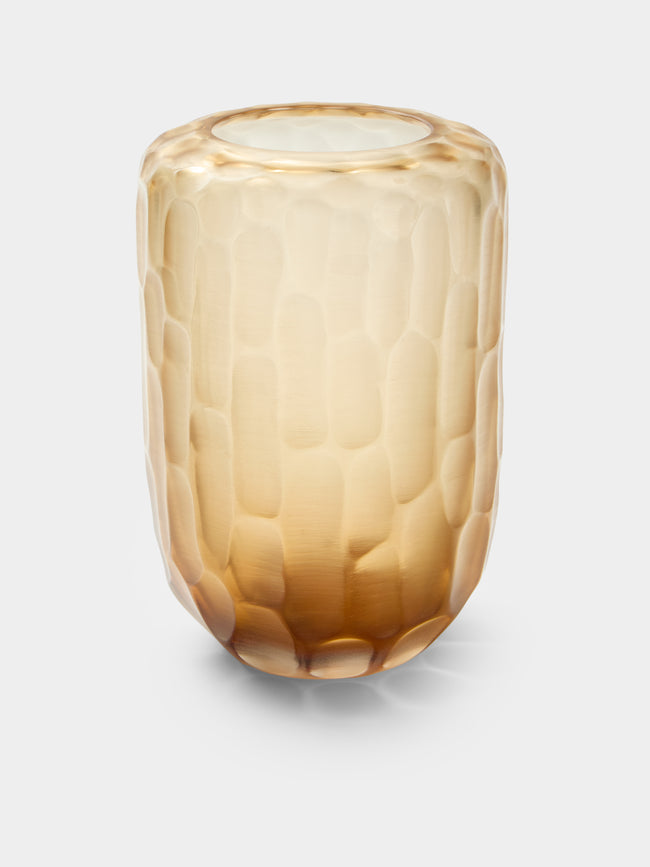 Micheluzzi Glass - Rullo Miele Bamboo Hand-Blown Murano Glass Vase (8.5in/22cm) - Yellow - ABASK - 