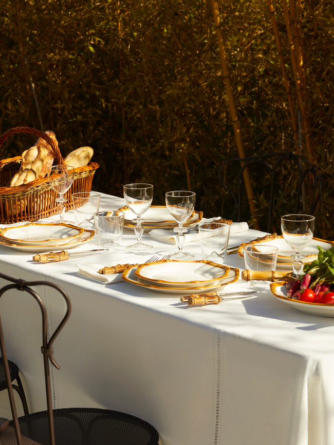 Volga Linen - Diamond-Stitch Linen Rectangular Tablecloth - White - ABASK