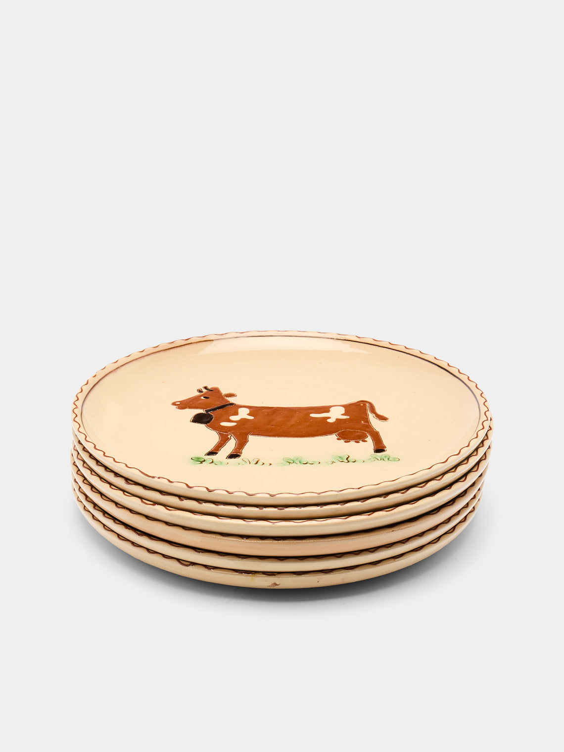 Poterie d’Évires - Cows Hand-Painted Ceramic Dinner Plates (Set of 6) -  - ABASK