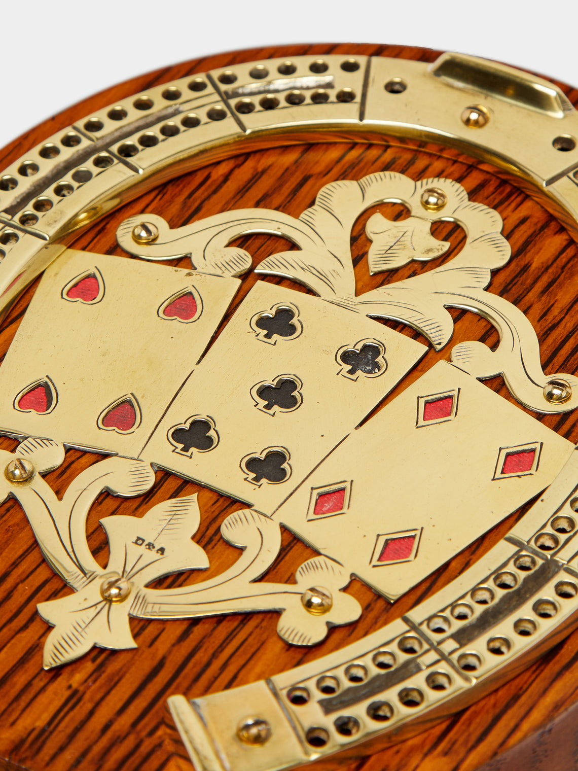 Antique and Vintage - 1910s English Oak and Brass Cribbage & Cards Box -  - ABASK