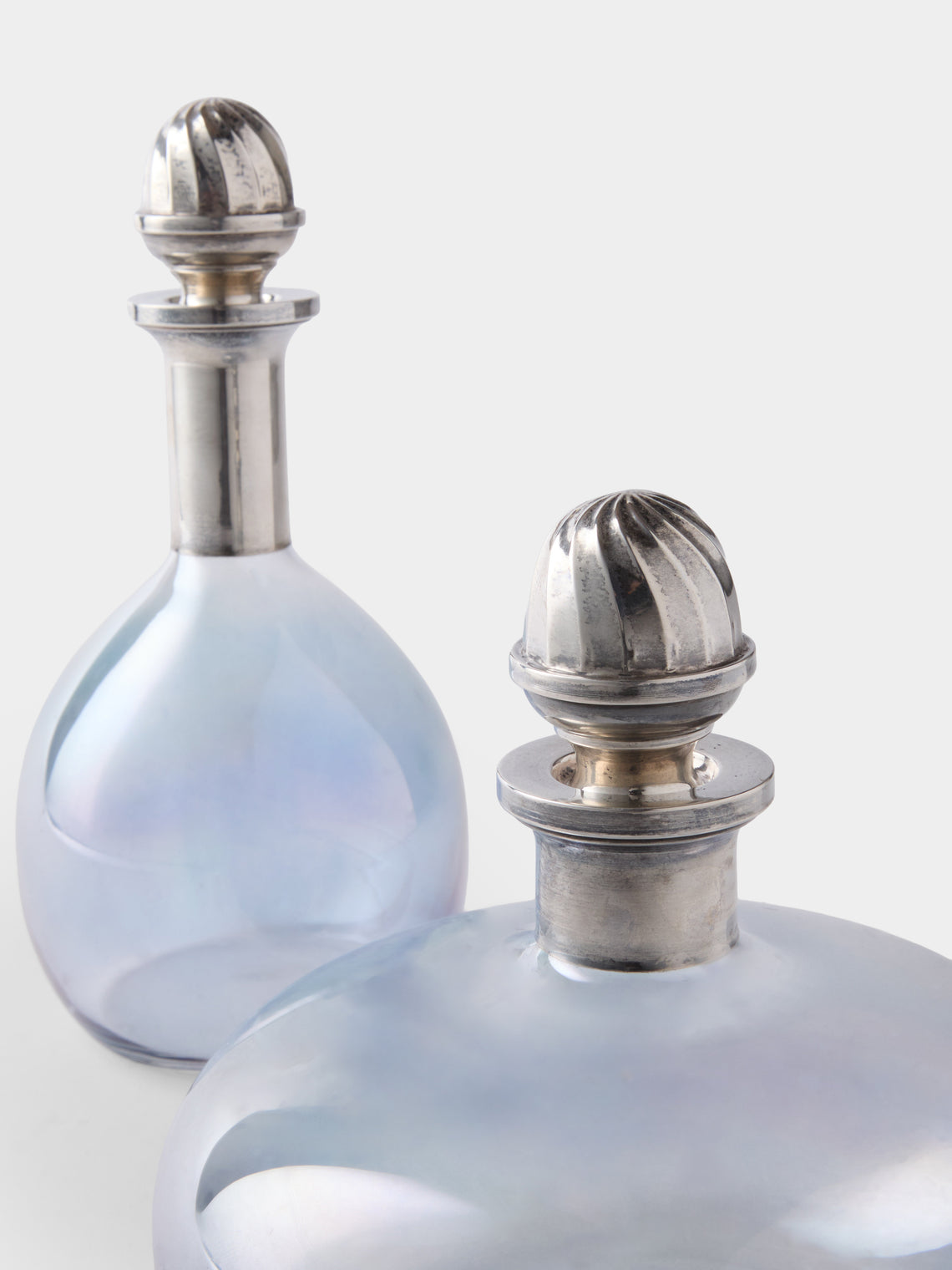 Antique and Vintage - 1960s Venetian Crystal and Sterling Silver Decanters (Set of 2) - Clear - ABASK