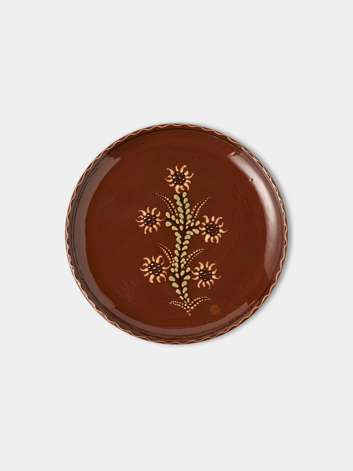 Poterie d’Évires - Flowers Hand-Painted Ceramic Plates – 9.5in/24cm (Set of 6) - Light brown - ABASK
