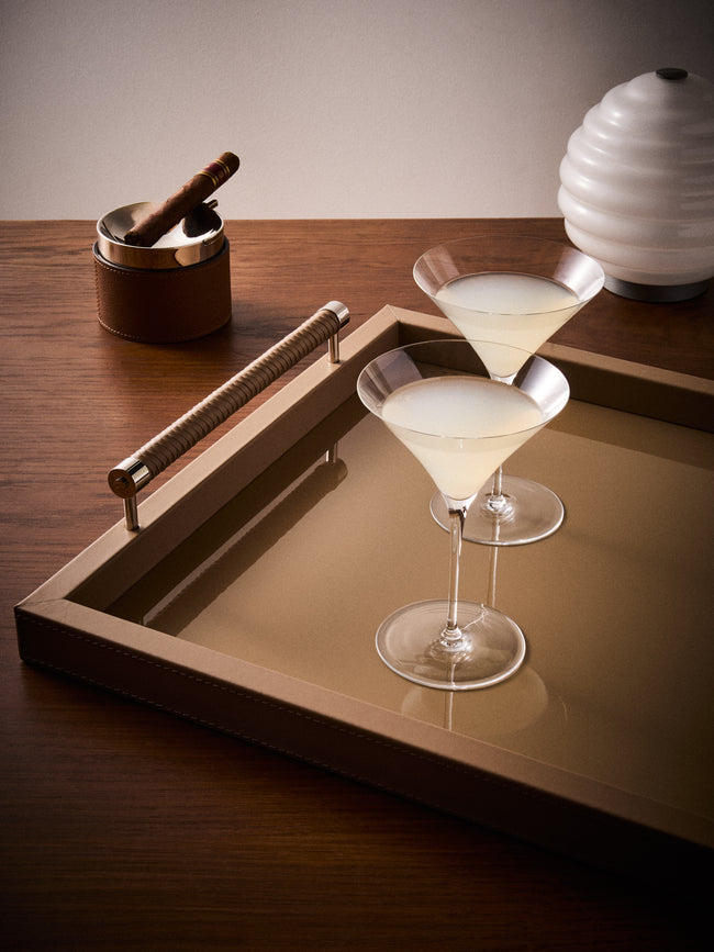 Riviere - Diana Lacquered Wood Tray (18in/46cm) - Taupe - ABASK